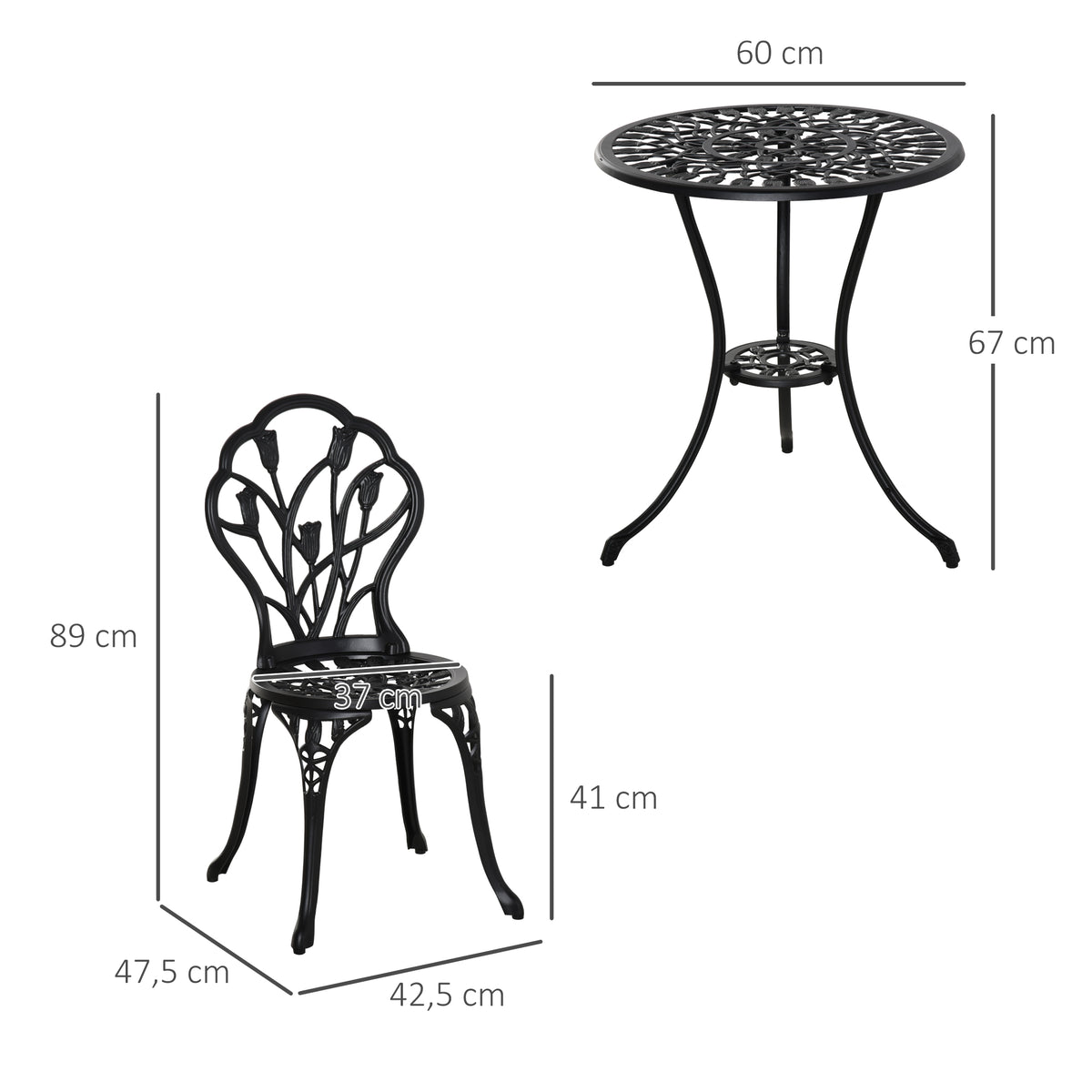 Outsunny Conjunto De Mesa Y Sillas De Terraza Exterior De 3 Piezas Negro_2
