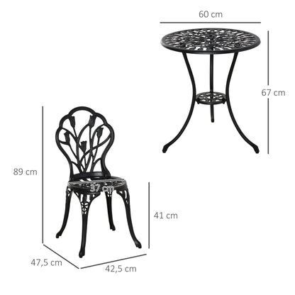 Outsunny Conjunto De Mesa Y Sillas De Terraza Exterior De 3 Piezas Negro_2