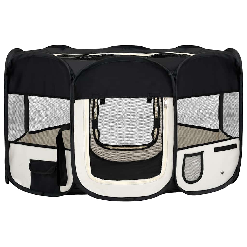 Parque De Perros Plegable Y Bolsa Transporte Negro 145x145x61cm_0