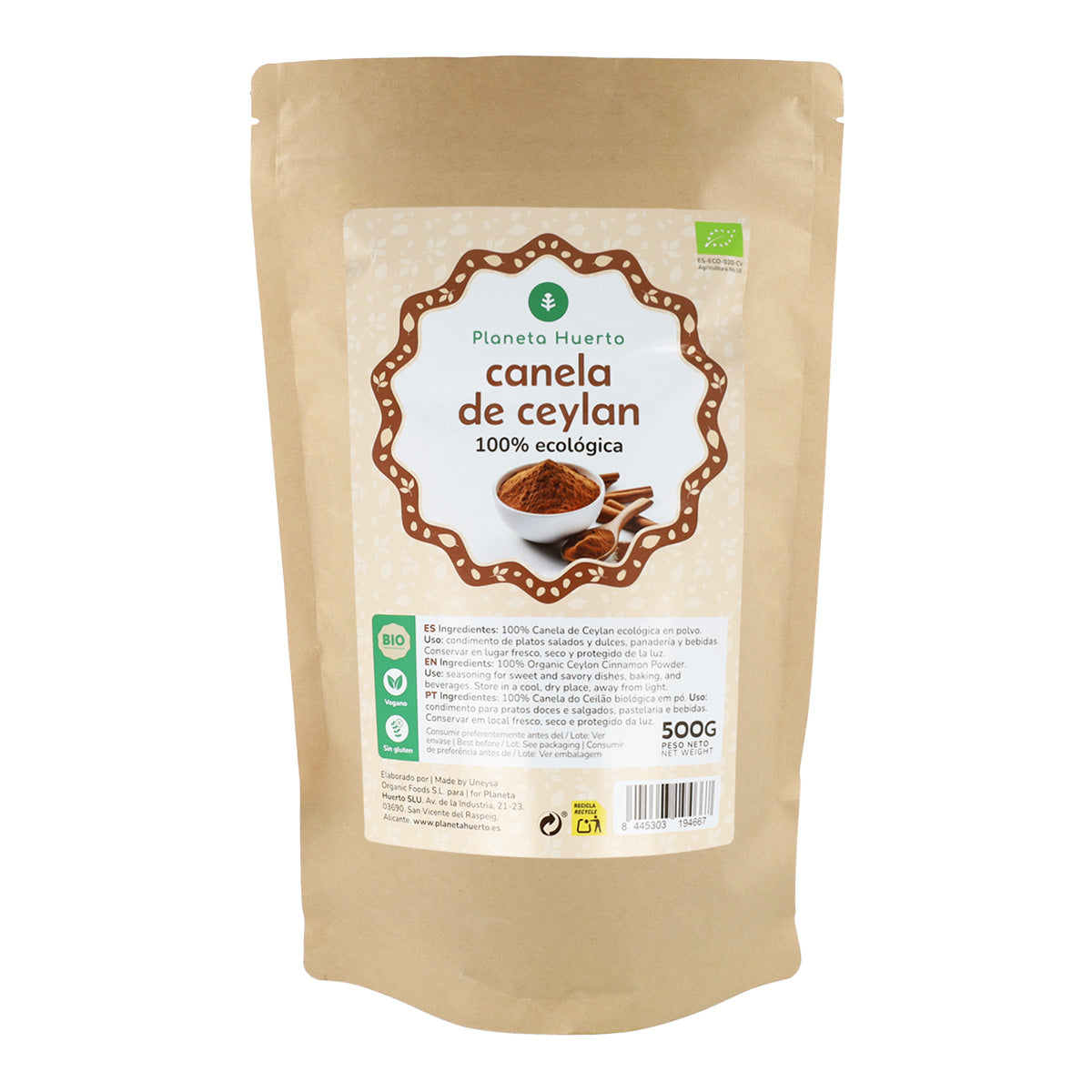 Canela de Ceylan en polvo ECO Planeta Huerto 500 g