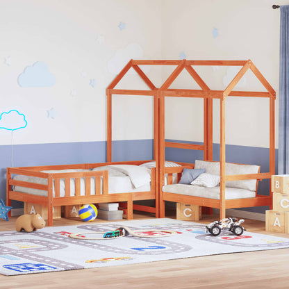 Set De Cama Y Banco Con Techo Madera De Pino Marrón 80x200 Cm_1