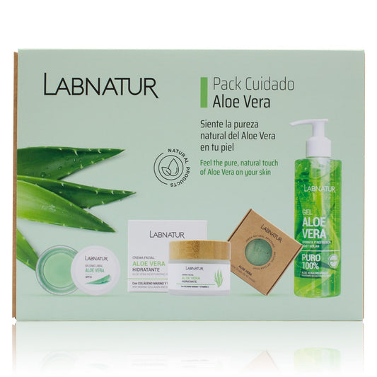 Pack Cuidado de Aloe Vera Labnatur | Crema Facial 50 ml, Gel 250 ml, Bálsamo SPF10 y Jabón 100 g | Piel Sensible_0