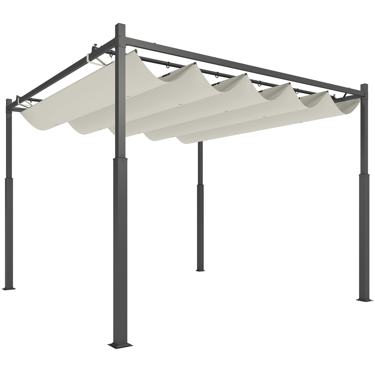 Outsunny Pérgola De Jardín 3x3 M Con Techo Retráctil Y Accesorio Magnético Crema_0