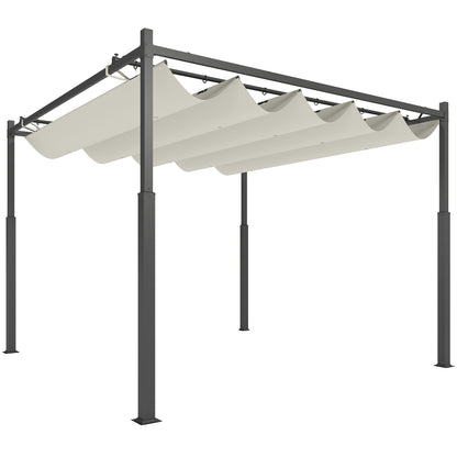 Outsunny Pérgola De Jardín 3x3 M Con Techo Retráctil Y Accesorio Magnético Crema_0