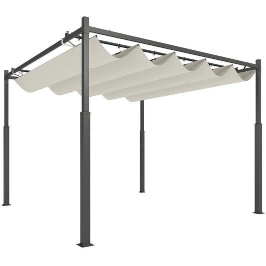 Outsunny Pérgola De Jardín 3x3 M Con Techo Retráctil Y Accesorio Magnético Crema_0