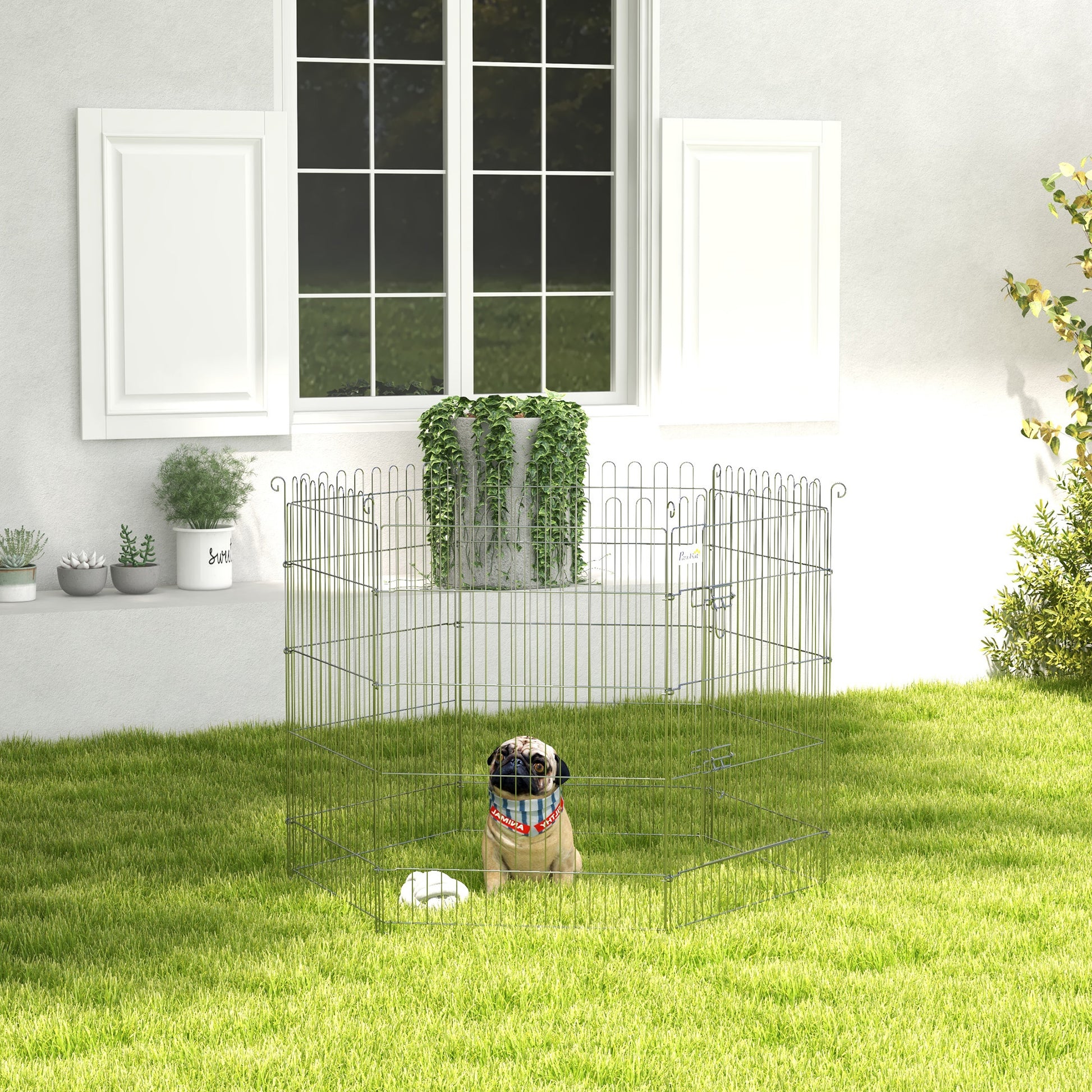 Pawhut Parque Para Perros De 8 Piezas 63x91 Cm Con 1 Puerta Plata_1