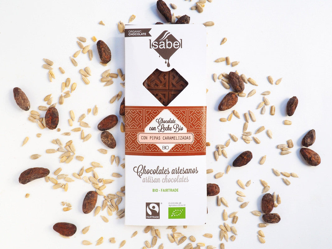 TABLETA BIO CHOCOLATE CON LECHE Y PIPAS CARAMELIZADAS_0
