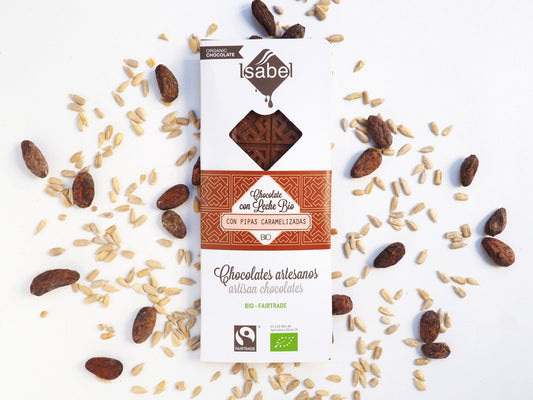 TABLETA BIO CHOCOLATE CON LECHE Y PIPAS CARAMELIZADAS_0