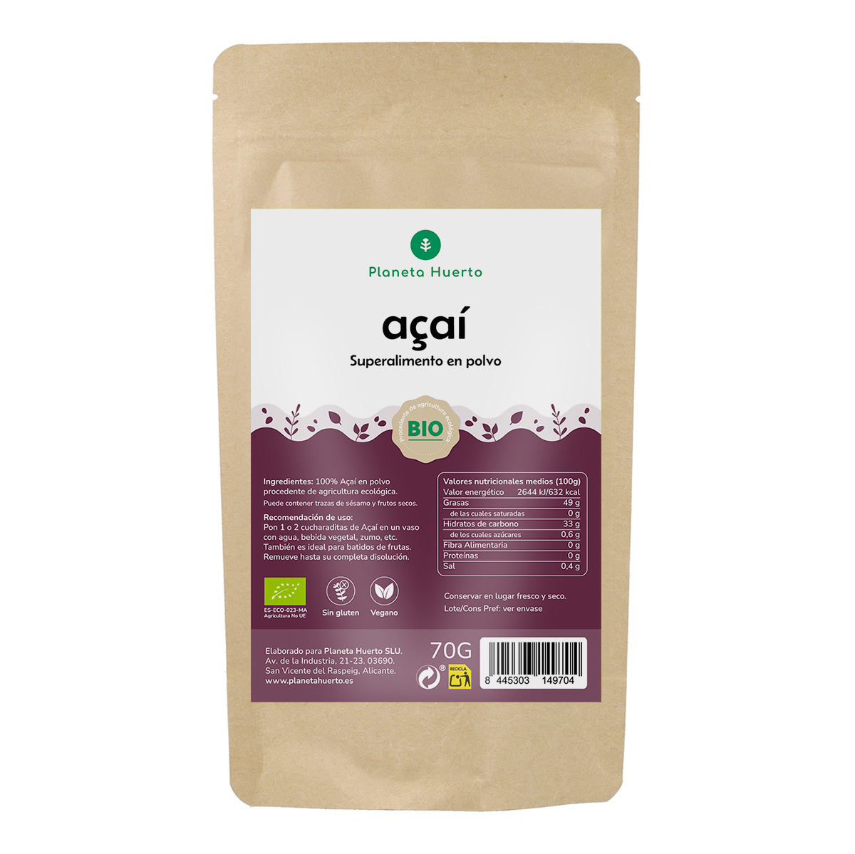 Açaí en polvo ECO Planeta Huerto 70 gr