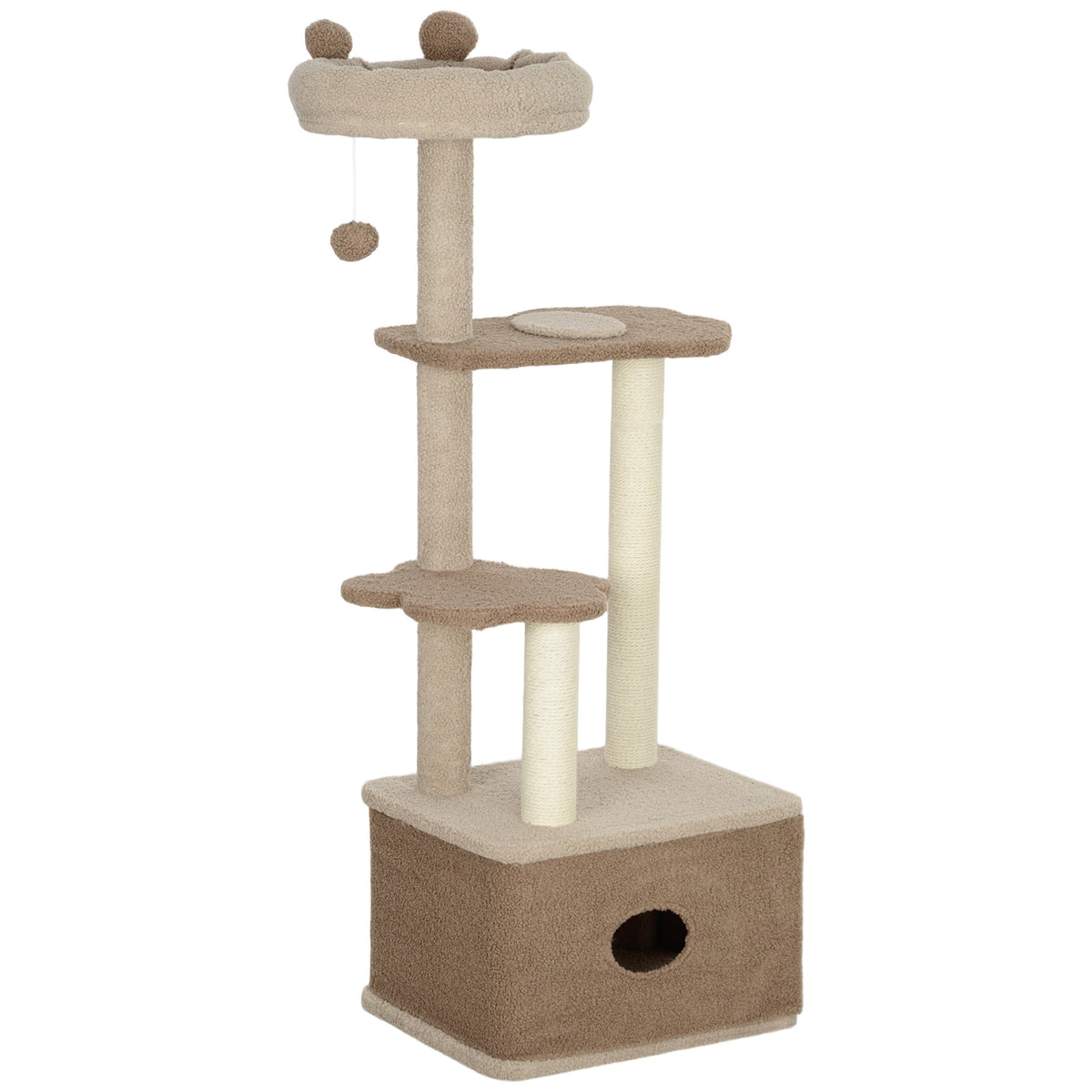 Pawhut Árbol Rascador Para Gatos Altura 133 Cm Con Nido Plataformas Café_0