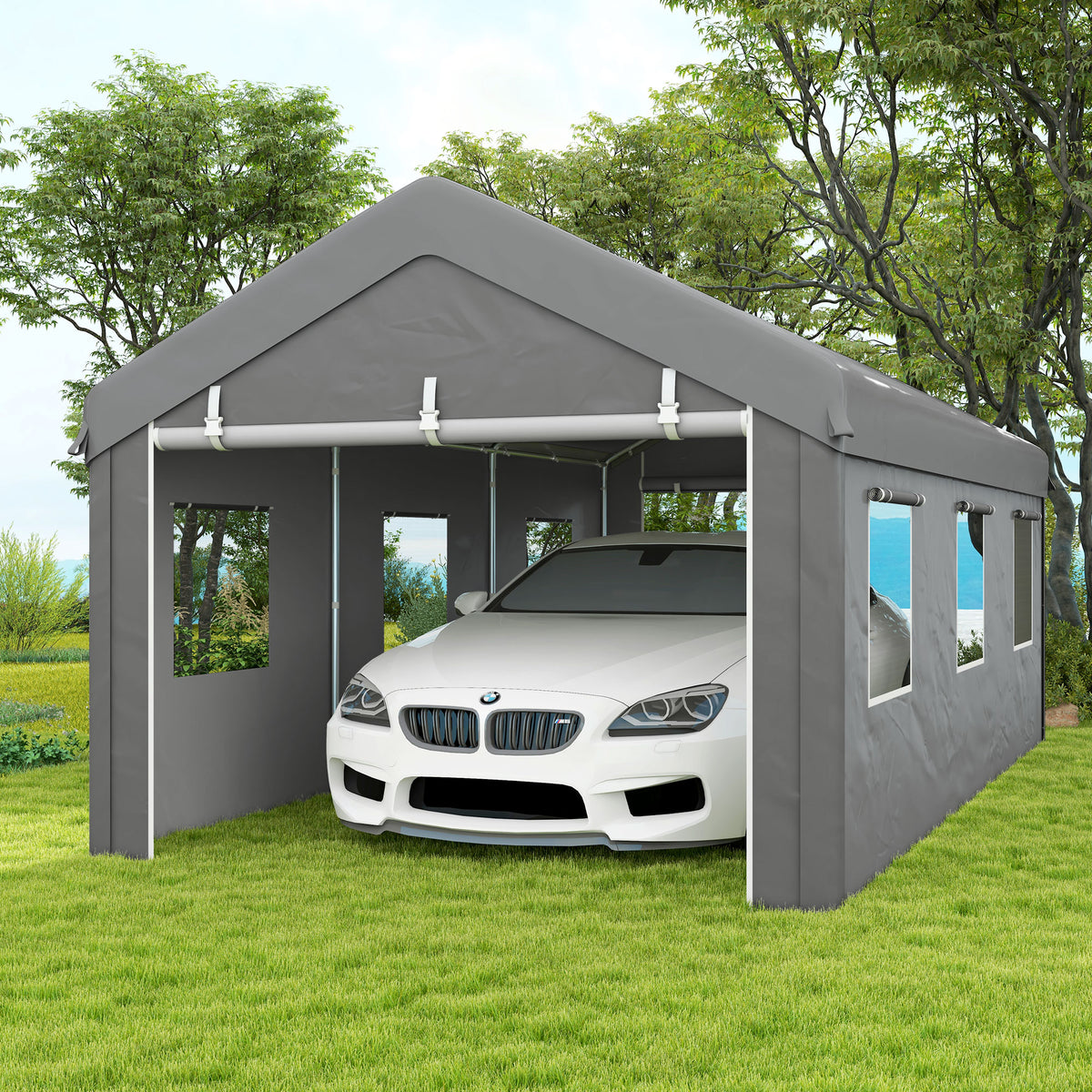 Carpa Para Garaje Outsunny Acero, Pe Gris Claro 600x295x278 Cm_1