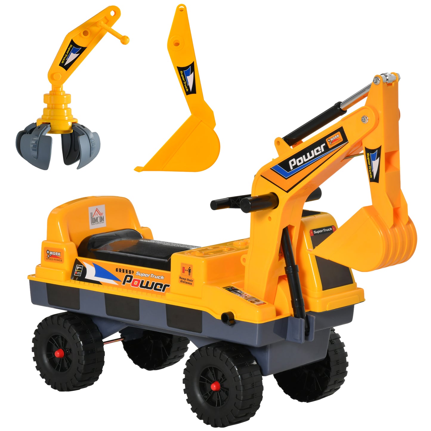 Homcom Tractor Para Niños De 2-3 Años Con Pala Excavadora Luces Música Y Espacio_0