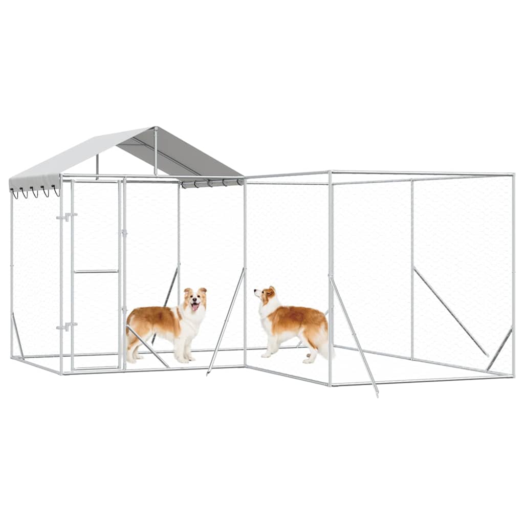 Perrera De Exterior Con Techo Acero Galvanizado Plata 4x4x2,5 M_3