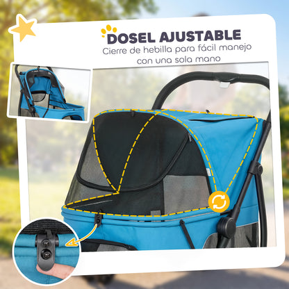 Pawhut Carrito Para Perros Medianos Plegable Con 3 Ruedas Cojín Lavable Azul_5