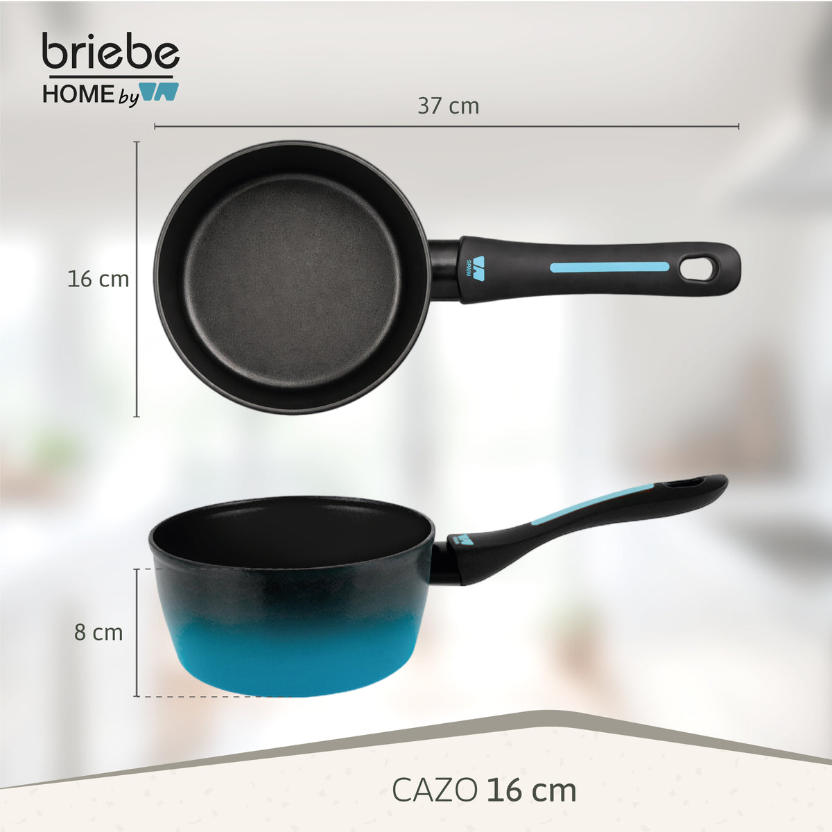 Briebe Cazo Inducción Acero Forjado 16cm Antiadherente Sin Pfoa, Todas Cocinas Fabricada En España, Mare, Azul_5