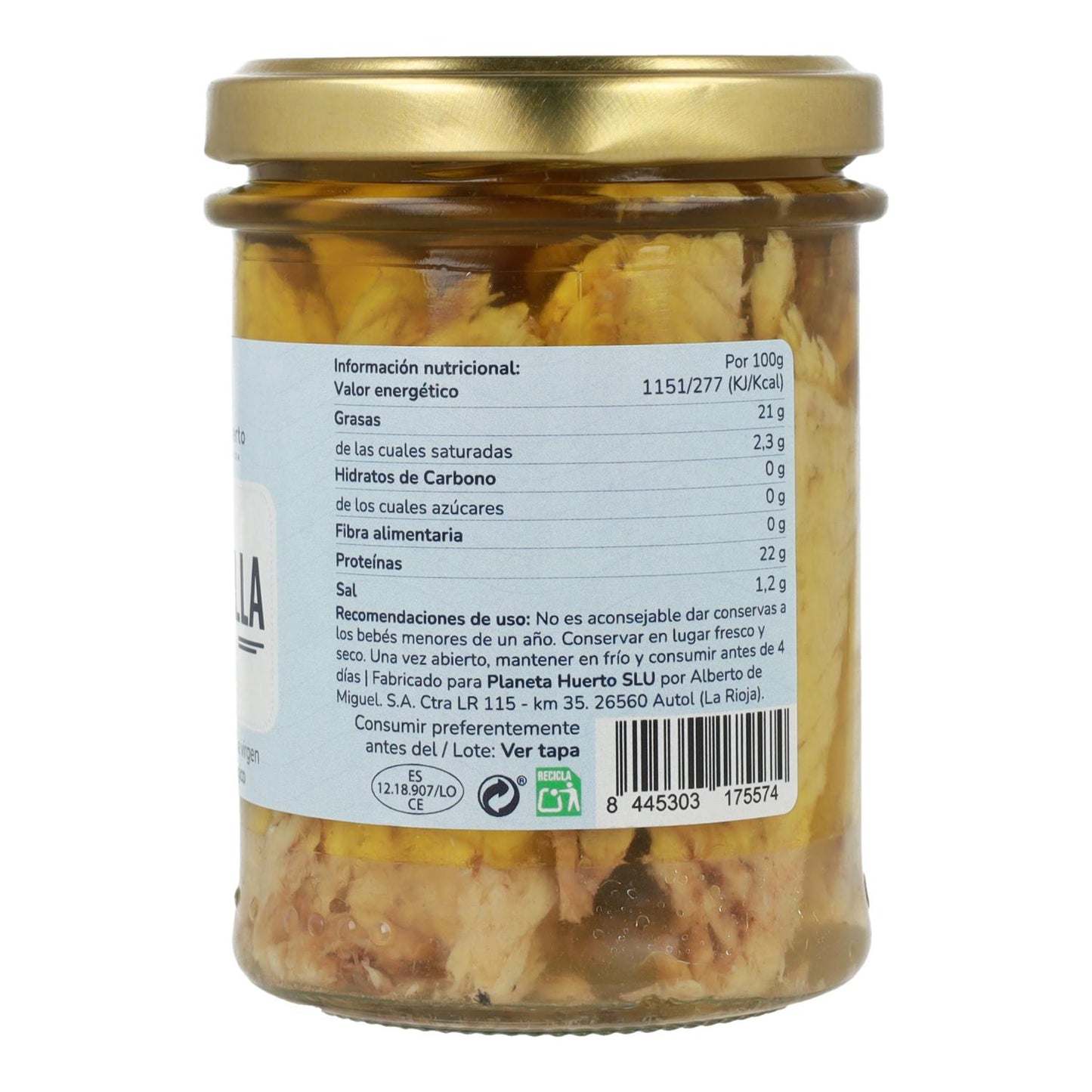 Caballa en aceite de oliva virgen extra ECO Planeta Huerto 190 g