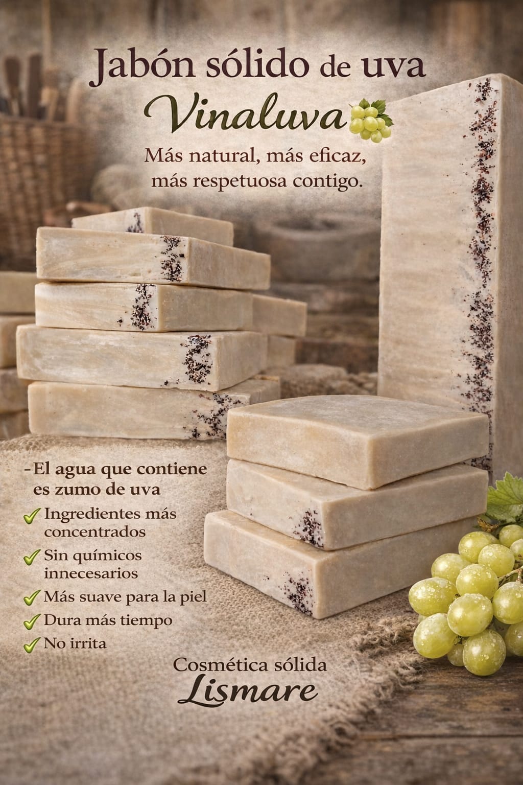 Jabonera de madera de regalo + 2 jabones sólidos de uva 100 G - Lismare_4