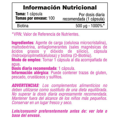 Biotina 500μg - 100 Cápsulas - Biotina - Smart Supplements_5
