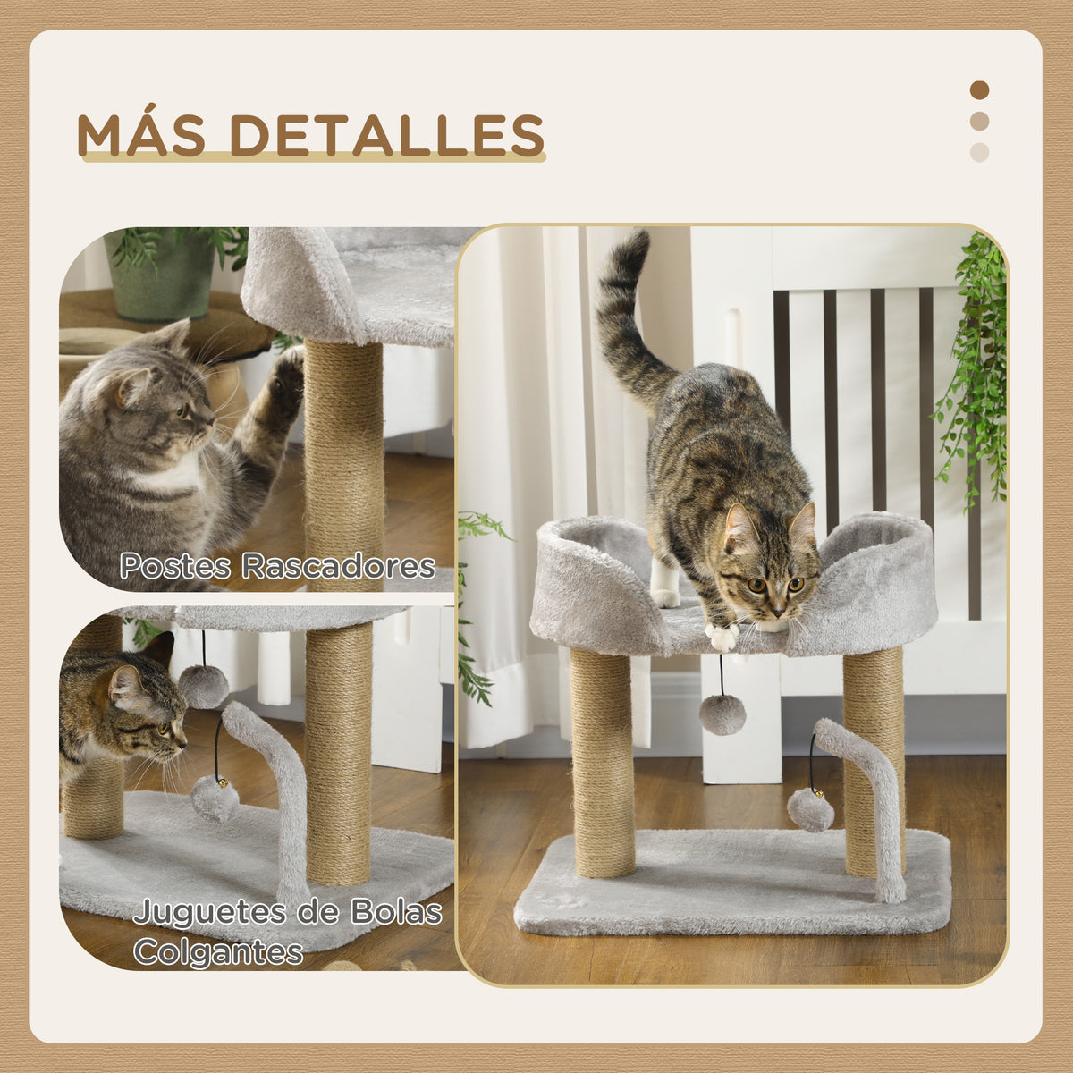 Pawhut Árbol Rascador Para Gatos Pequeños Altura 42 Cm 48x38x42 Cm Gris Claro_4