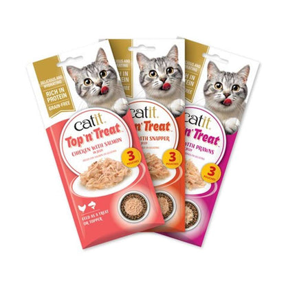 Catit Top 'N Treat, Pollo y Salmón, 3x60g