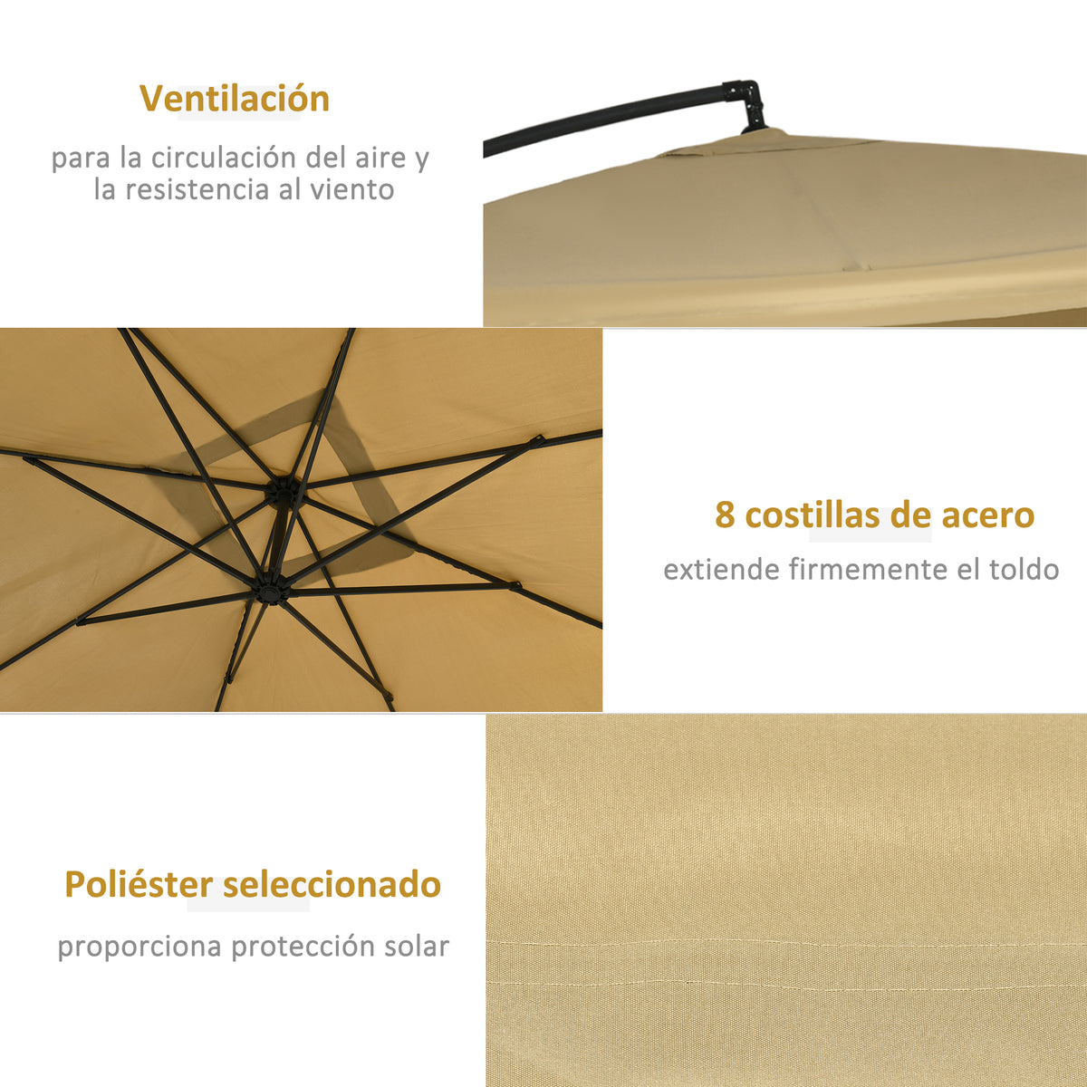 Outsunny Sombrilla De Jardín 296x296x265 Cm Inclinable Con Manivela Base Cruzada_5