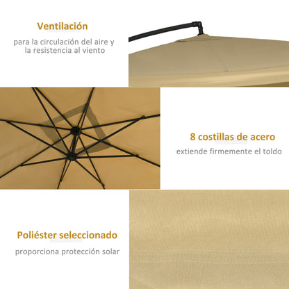 Outsunny Sombrilla De Jardín 296x296x265 Cm Inclinable Con Manivela Base Cruzada_5