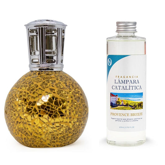 Lámpara Catalítica Mosaico Dorado + Aroma Provence Breeze 500ml - Elimina Malos Olores, Impurezas Y Perfuma_0