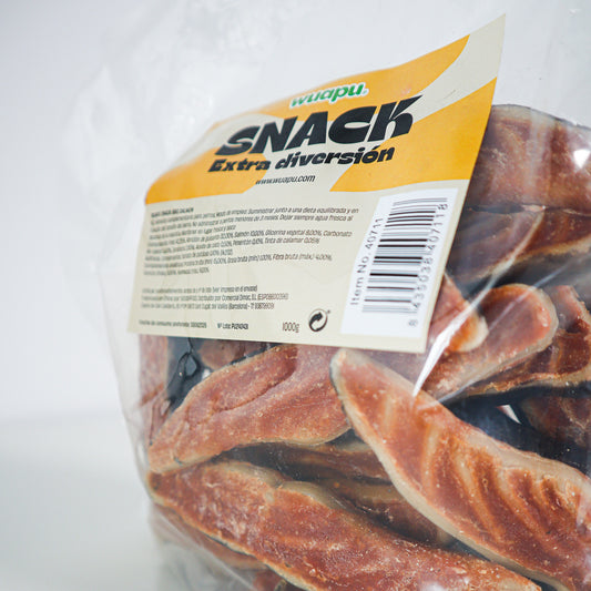 1kg Snacks Barbacoa Para Perro, Sin Gluten, Bajo En Grasa. Forma Filete De Salmon, 32u Aprox_0