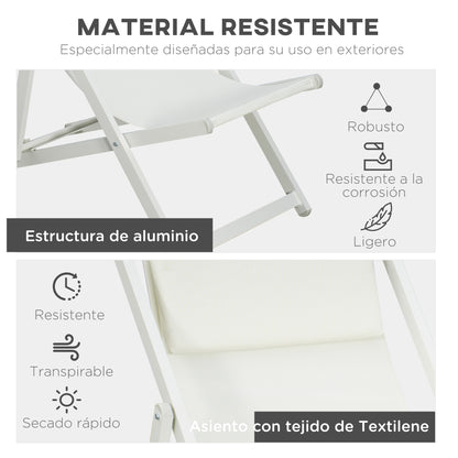 Outsunny Conjunto De 2 Tumbonas Plegables De Aluminio 60x100x85 Cm Blanco_5