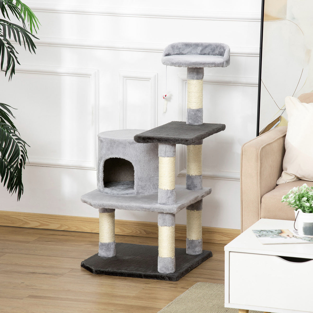 Pawhut Árbol Para Gatos Rascador Grande Con Plataformas Casetas Ratón De Juego_1