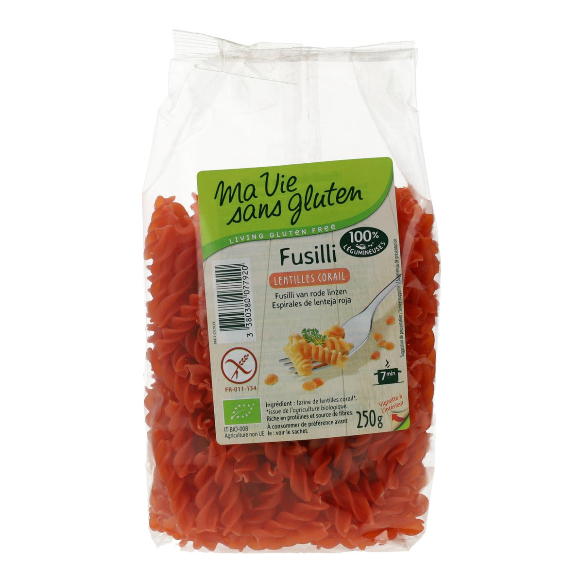 Fusilli de Lentejas Roja Sin Gluten Ma Vie Sans Gluten 250 g