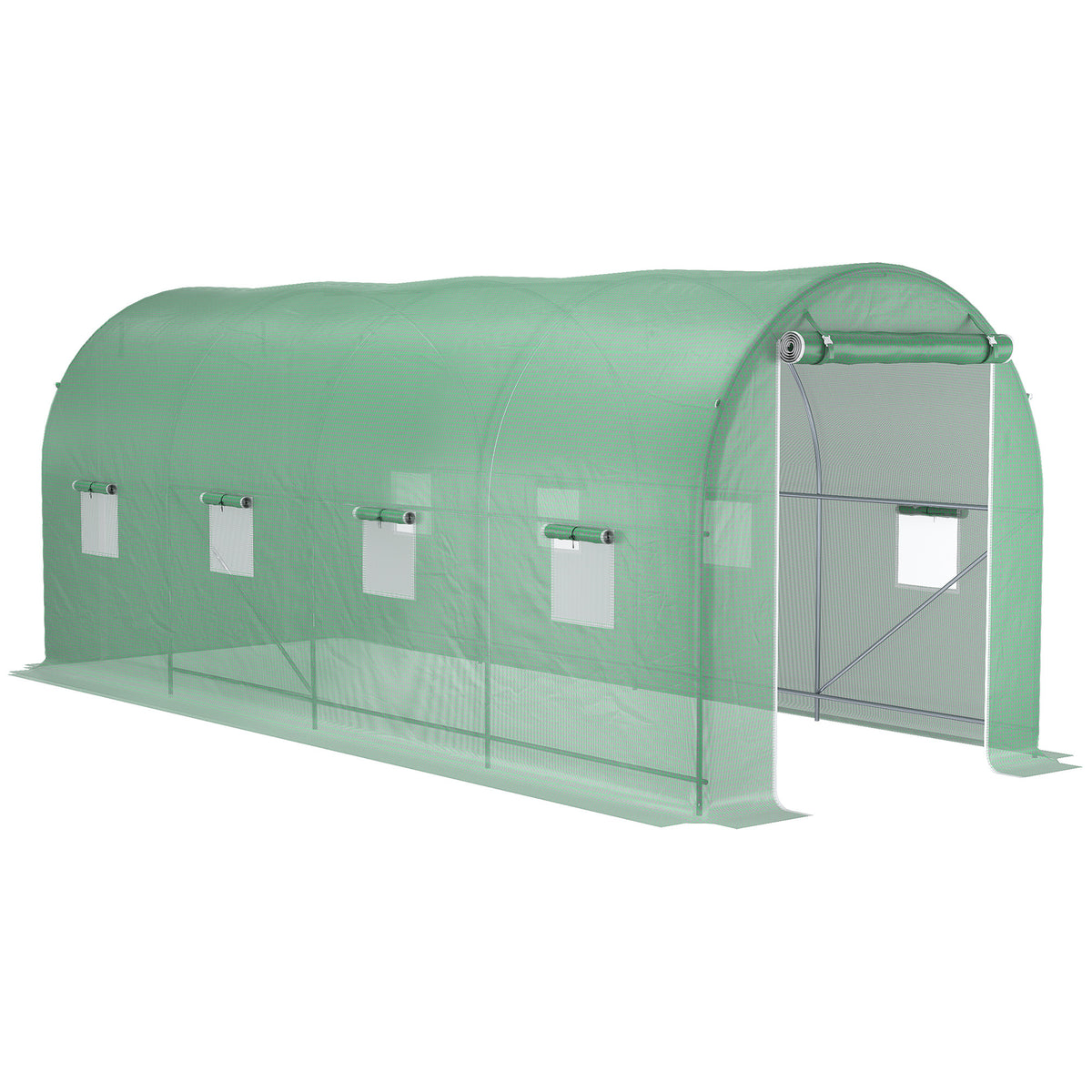 Outsunny Invernadero De Túnel 500x200x205 Cm Con Puerta Enrollable Y 8 Ventanas_0