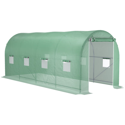 Outsunny Invernadero De Túnel 500x200x205 Cm Con Puerta Enrollable Y 8 Ventanas_0