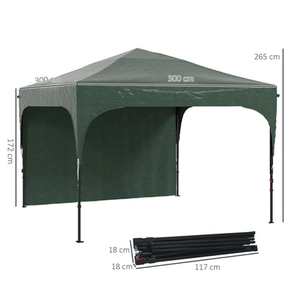 Outsunny Carpa Plegable 3x3 M Altura Ajustable 1 Pared Lateral Verde_2