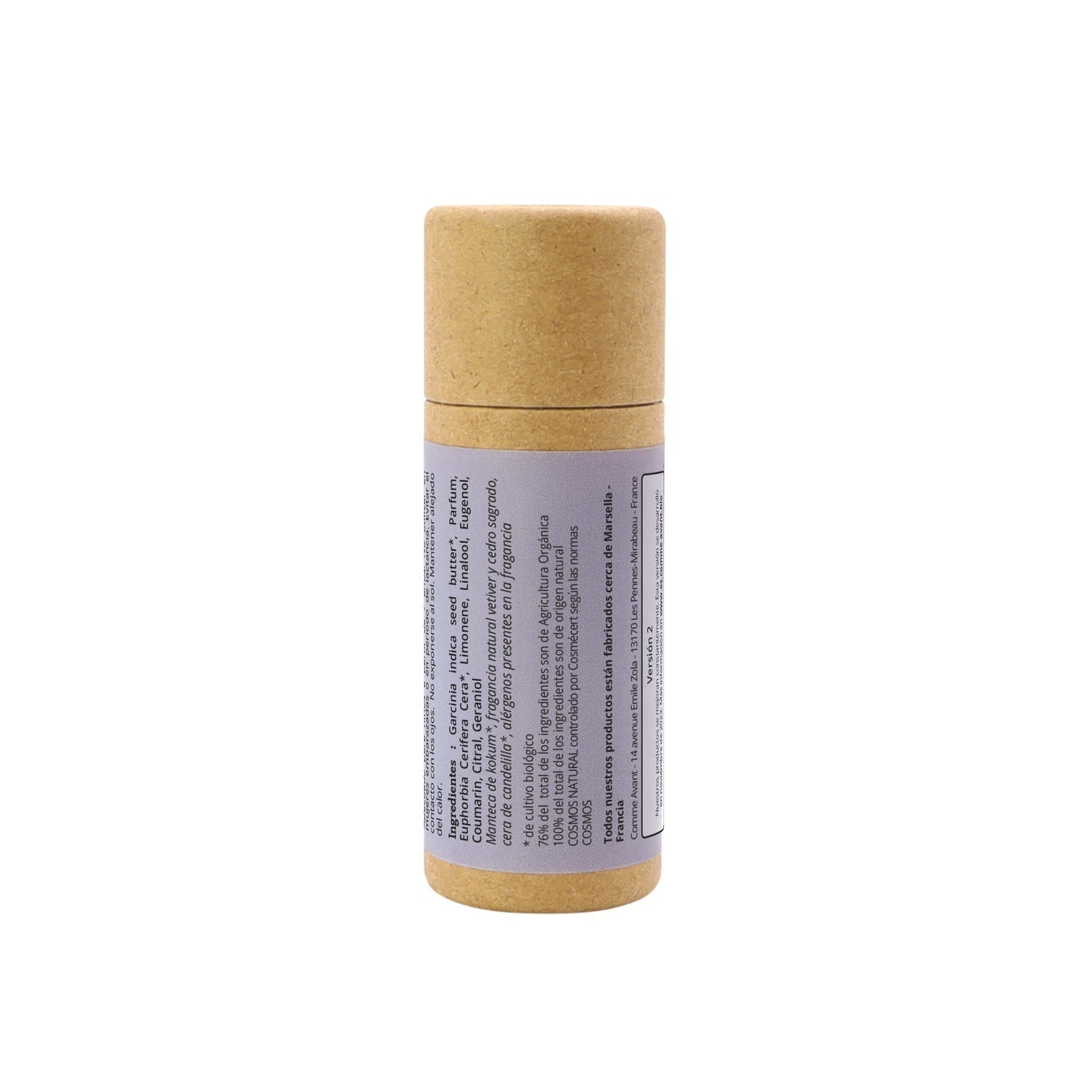Perfume sólido amaderado y especiado con manteca de kokum Vetiver pimientado e Incienso Comme Avant 20 ml