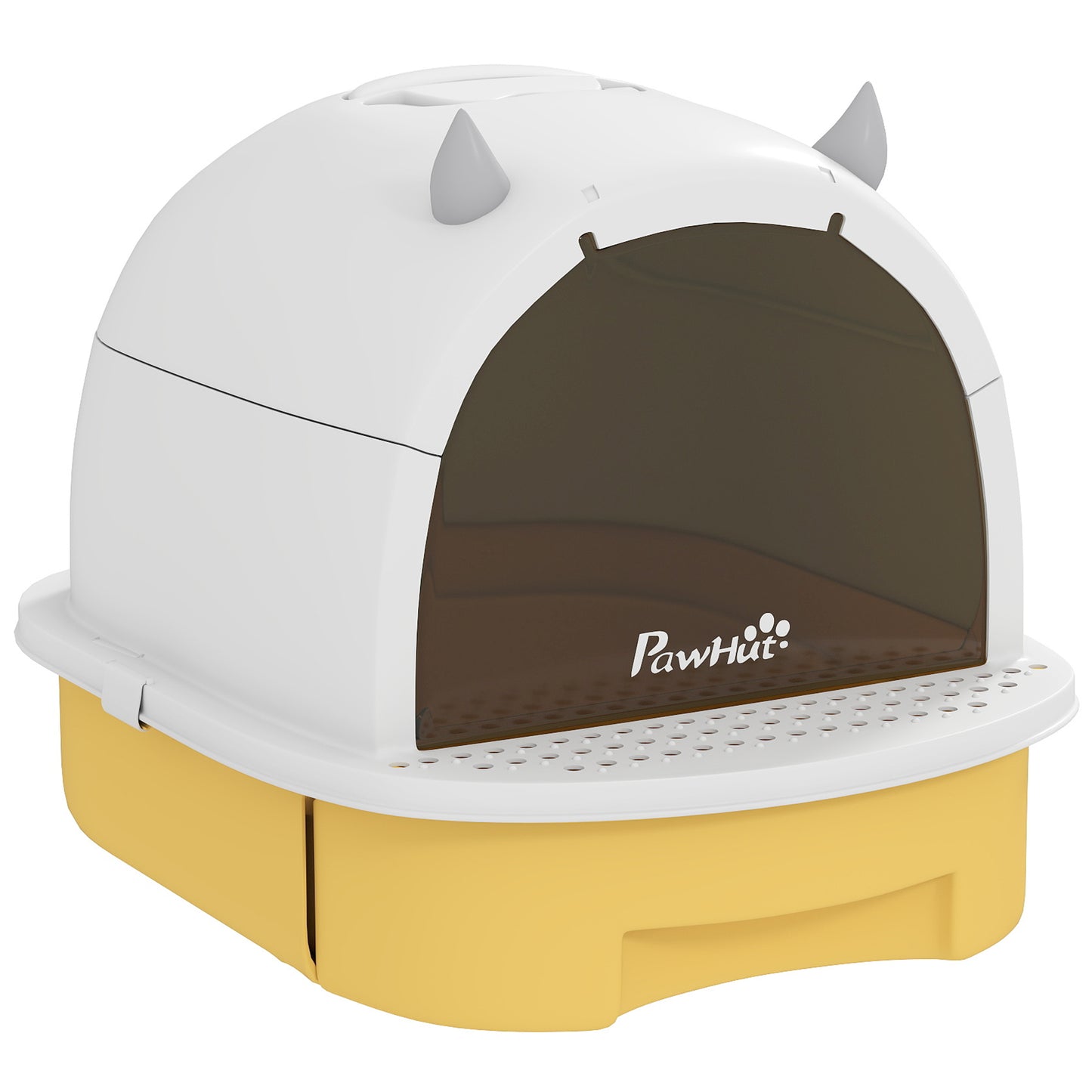 Pawhut Arenero Para Gatos Cubierto Con Bandeja Pala Y Asa Amarillo Y Blanco_0