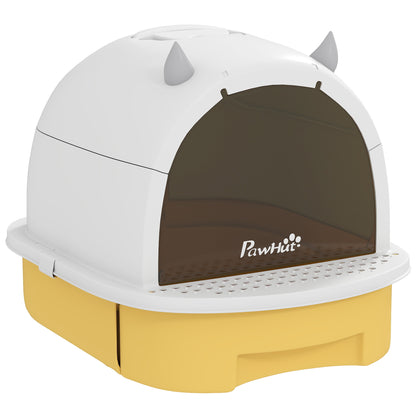 Pawhut Arenero Para Gatos Cubierto Con Bandeja Pala Y Asa Amarillo Y Blanco_0