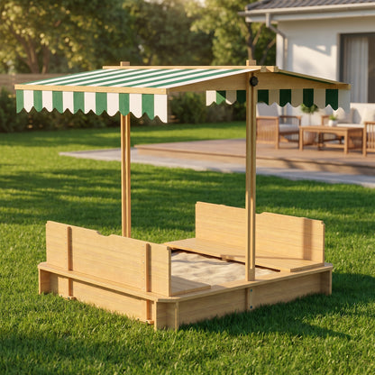 Outsunny Arenero Para Niños De Madera Con Toldo Ajustable 106x106x115 Cm Natural_3