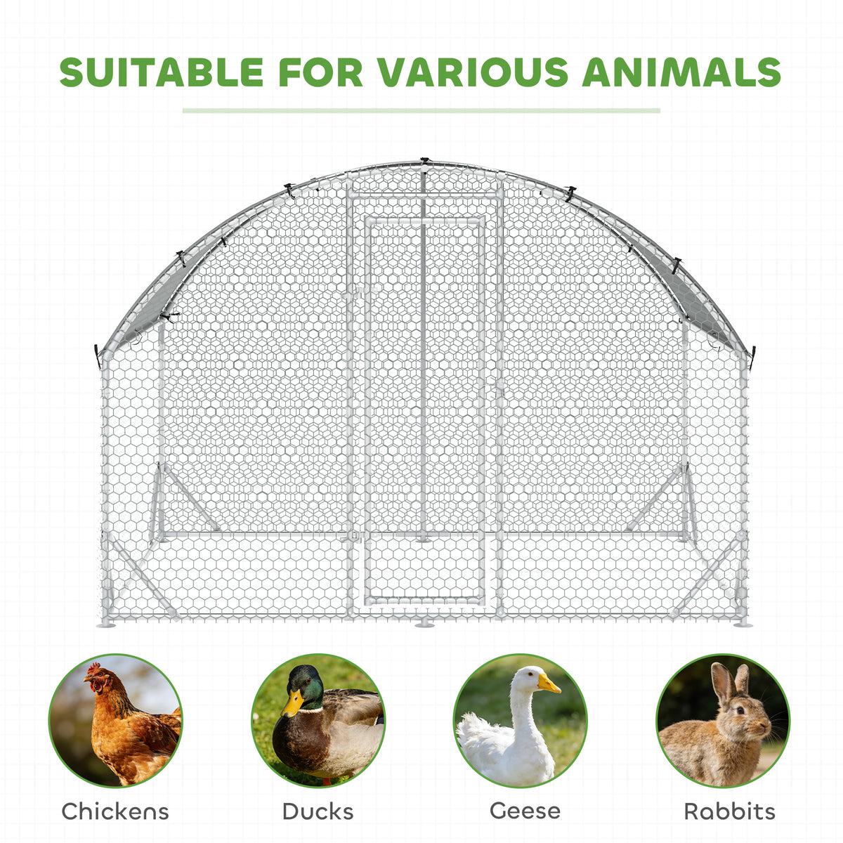 Pawhut Gallinero Para Exterior Grande De Acero Galvanizado 280x190x197 Cm Plata_3