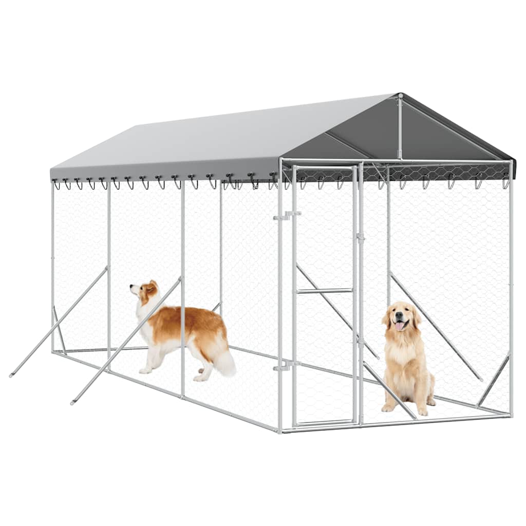 Perrera De Exterior Con Toldo Acero Galvanizado Plata 2x6x2,5 M_2