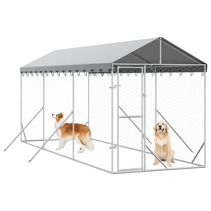 Perrera De Exterior Con Toldo Acero Galvanizado Plata 2x6x2,5 M_2