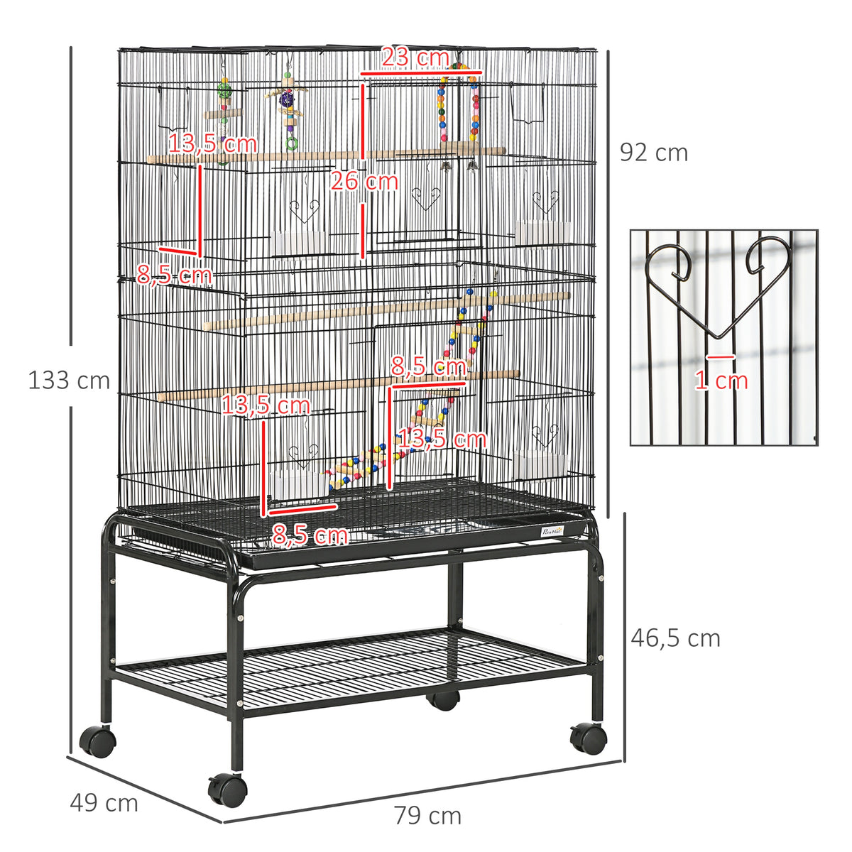Pawhut Jaula Para Pájaros Con Ruedas 79x49x133 Cm Pajarera Metálico Negro_2