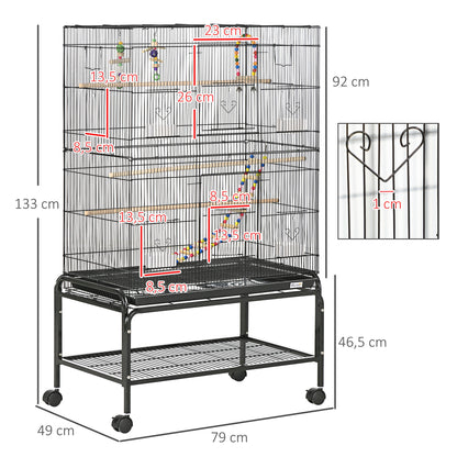 Pawhut Jaula Para Pájaros Con Ruedas 79x49x133 Cm Pajarera Metálico Negro_2