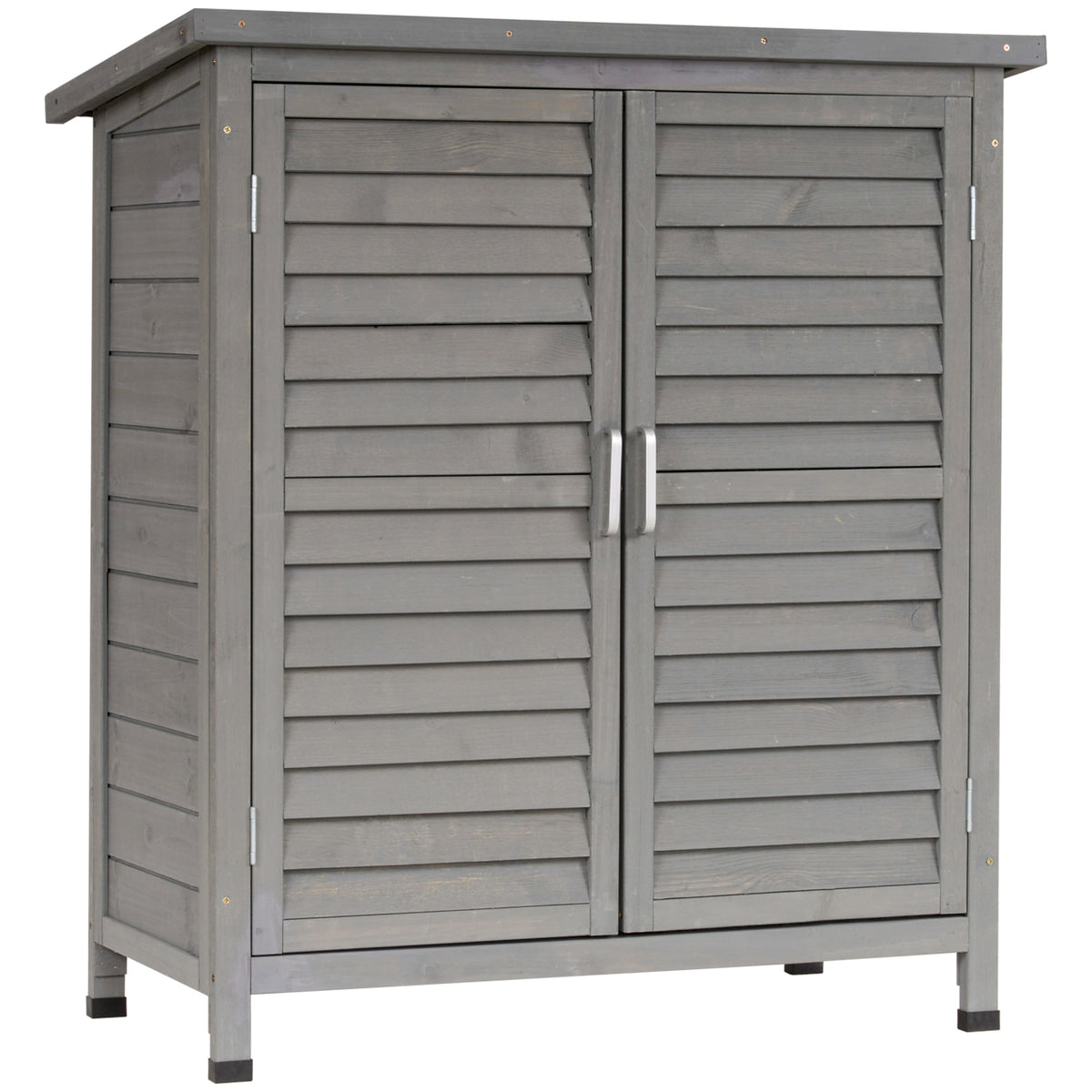 Outsunny Cobertizo Almacenamiento Madera Jardín 2 Estantes Interiores Gris_0
