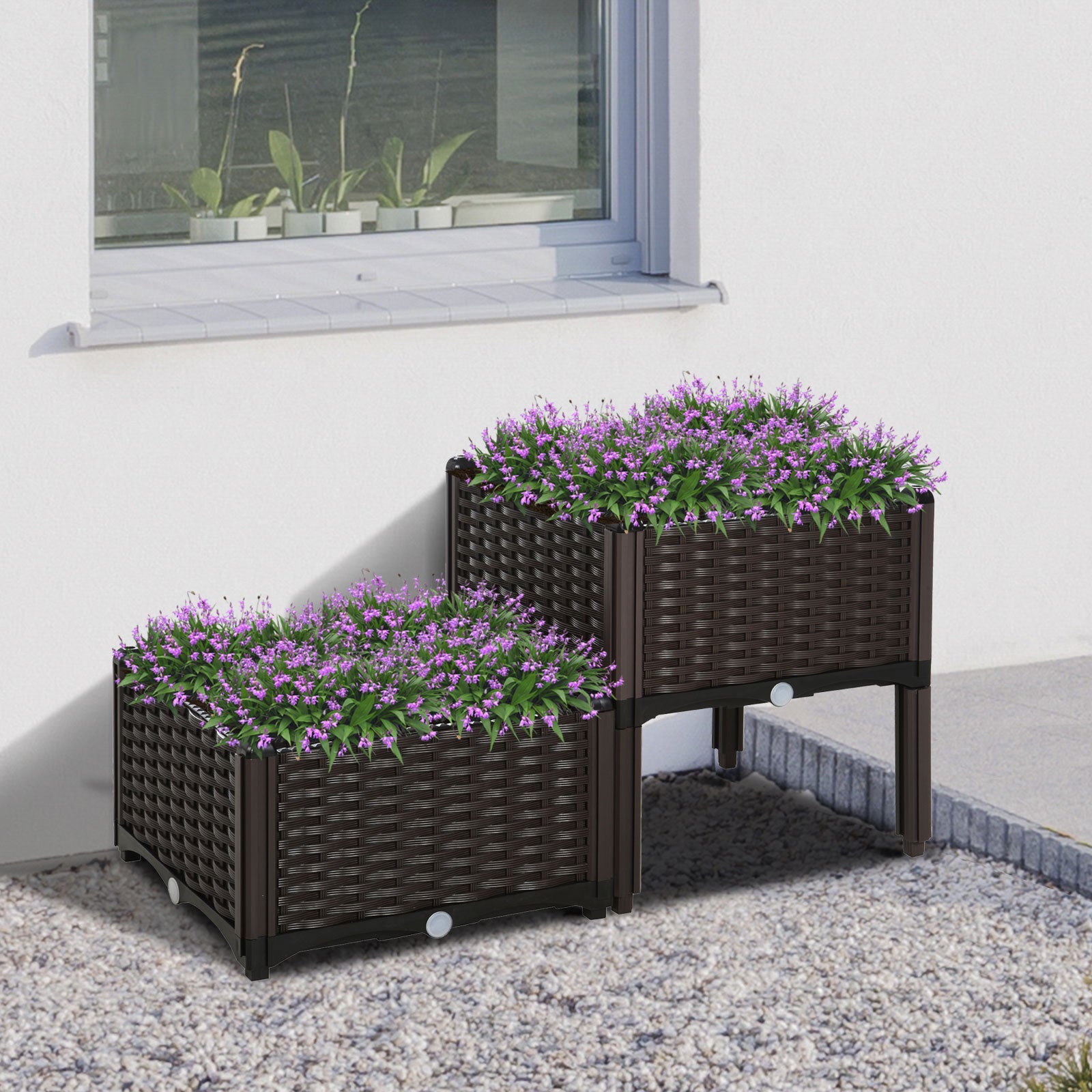 Outsunny Conjunto 2 Jardineras Cuadradas Con Agujeros Drenaje 40x40x26/44cm_1