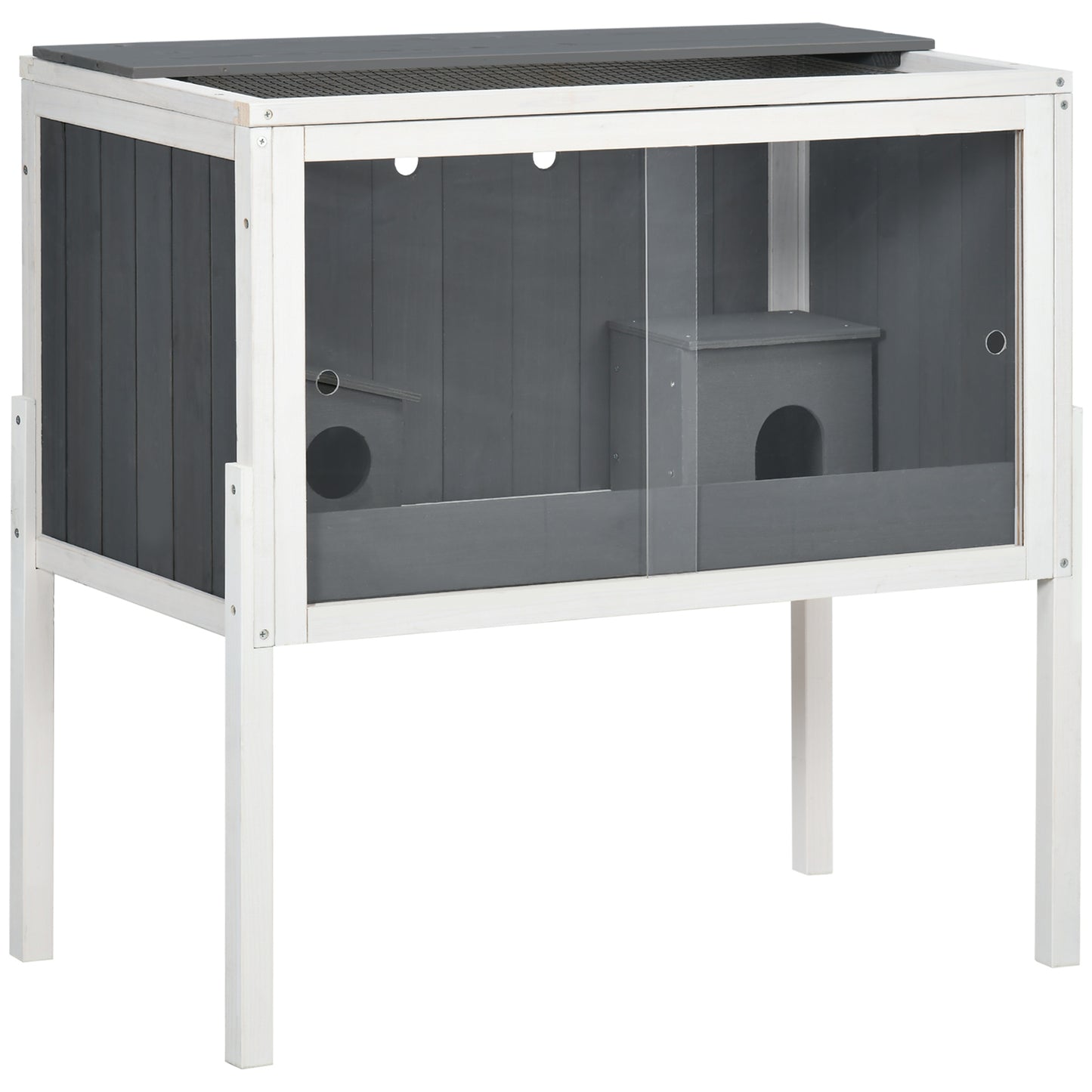 Pawhut Jaula Para Hámster De Madera 82x45x81 Cm Con 2 Puertas De Acrílico Gris_0