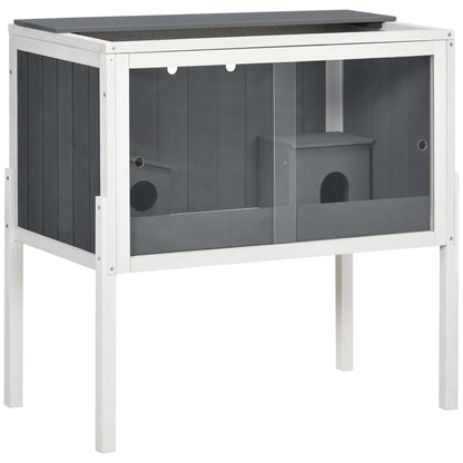 Pawhut Jaula Para Hámster De Madera 82x45x81 Cm Con 2 Puertas De Acrílico Gris_0