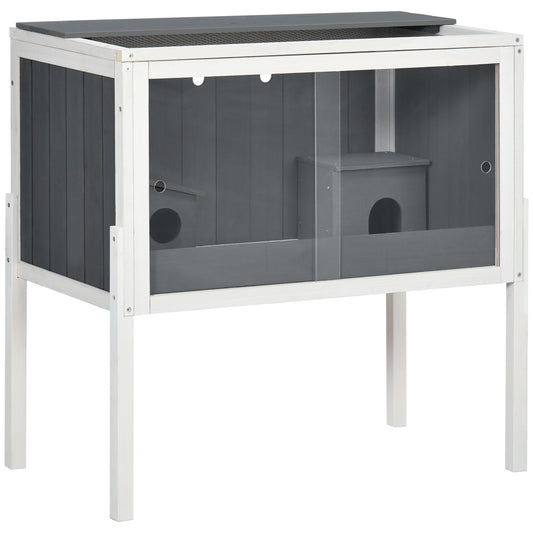 Pawhut Jaula Para Hámster De Madera 82x45x81 Cm Con 2 Puertas De Acrílico Gris_0