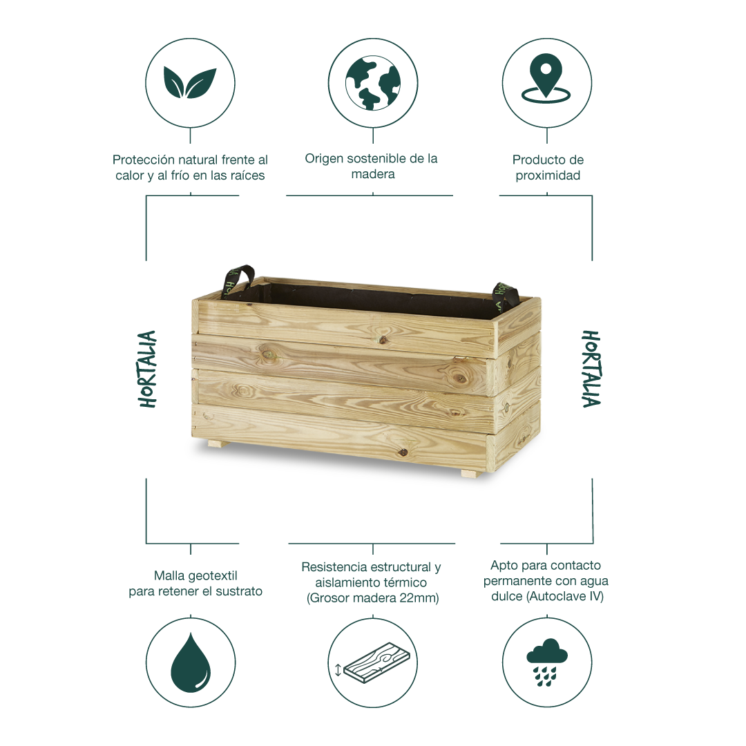 Jardinera Rectangular De Madera Tratada Para Exterior Ghio Hortalia 80x40x40 Cm_4