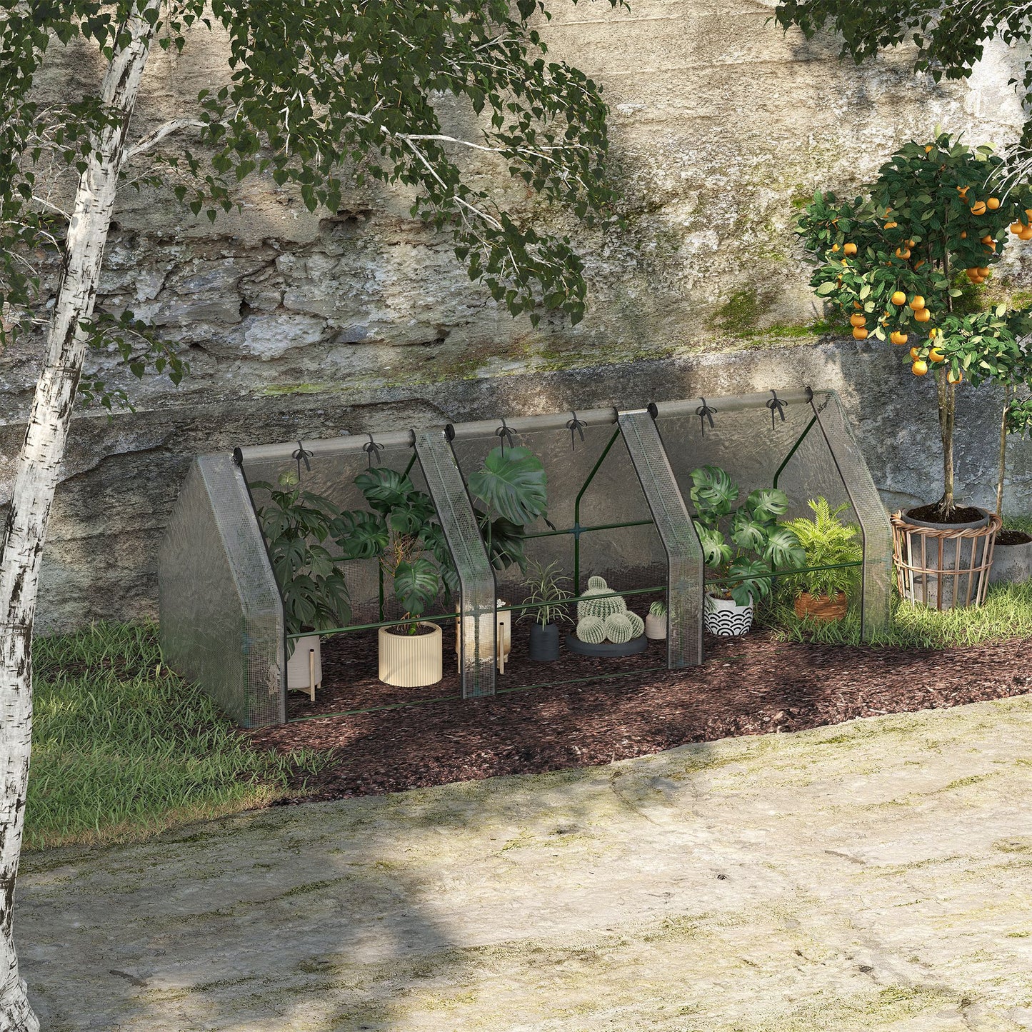 Outsunny Invernadero De Terraza 270x90x90 Cm Con Ventanas Cultivo Plantas Blanco_1